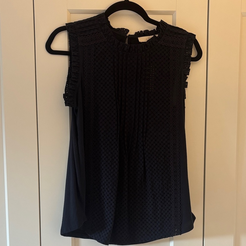 LOFT Navy Blue Textured Sleeveless Blouse